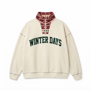 Christmas Pullover Quarter Zip <b>Sweatshirt</b> <b>Cute</b> Festive Patterned Trim Cozy Holiday Winter Wear - Product Image 2