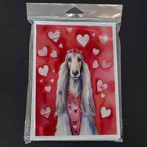 Whimsical A7 Tamaño 5x7 Tarjetas de notas en blanco Paquete de 8 Afghan Hound My Valentine Tarjetas de felicitación con sobres - Product Image 3