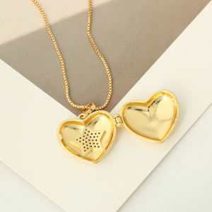 Colgante de Corazón Dorado con Diseño de Estrella y Diamantes, Chapado en Oro de 22k, Collar Romántico para Mujer, Joyería para Uso Diario - Product Image 4