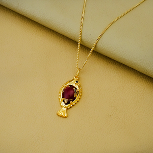 Colgante de pez tallado a mano con rubí natural de Mohave, collar chapado en oro, joyería bohemia con dije de animal, regalo para ella. - Product Image 4