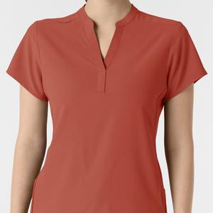 Women Red Woven <b>Scrub</b> <b>Top</b> 71% Polyester 21% Rayon 7% Spandex Oversized Fit Nursing Uniforms Short Sleeve Hospital Dress Needle - Product Image 4