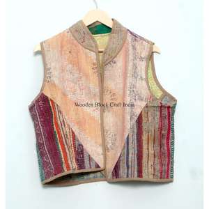 Elegante Chaleco de Algodón Kantha Hecho a Mano con Cuello en V para Mujer, Chaqueta Corta de Invierno con Logotipo Bordado en la Espalda, Estilo Urbano - Product Image 6