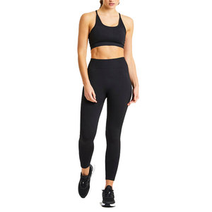 Ensemble de yoga sans couture pour femmes, noir, legging taille haute, crop top dos nageur, tenue de sport 2 pièces longue, vêtements de fitness Pakistan - Product Image 1