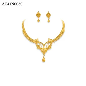 Conjunto de Collar y Aretes con Cuentas de Latón Chapado en Oro de 22K, Diseño de Corazón, Sin Níquel, Sin Plomo, Joyería Clásica para Mujer para Bodas - Product Image 2