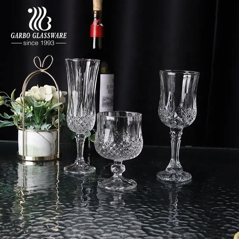 Stemware şampanya kadehi ile elmas kazınmış tasarım kadeh cam 130ml 4.5oz meksika Paraguay sıcak satış cam şarap kadehi
