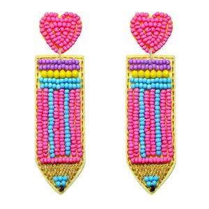 Pendientes colgantes de moda para mujer, hechos a mano, con cuentas de vidrio multicolor, imitación de perlas en forma de flor y chapados en plata, para profesoras. - Product Image 2