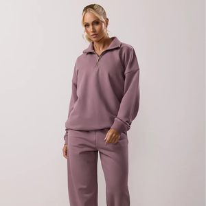 women tracksuit fitted cotton polyester fabric zipper jacket jogger <b>pants</b> gym training wear sportswear set - Product Image 1