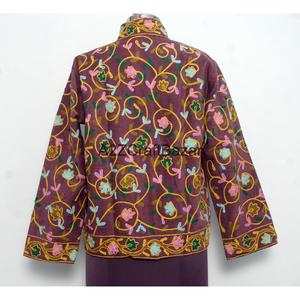 Floral Embroidery Vintage Embossed <b>Mandarin</b> <b>Collar</b> Cotrise <b>Jacket</b> Handmade Cotton Lining Eco-Friendly Breathable Quick Dry - Product Image 5