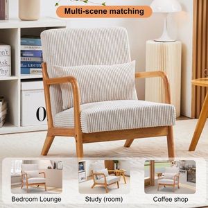 Poltrona Moderna Mid-Century con Struttura in Legno Massello, Sedia Imbottita da Lettura con Cuscino per Soggiorno e Centri Commerciali - Product Image 4