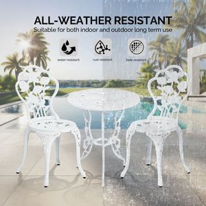 Set Bistrot da Esterno in Alluminio Pressofuso per Tutte le Stagioni, 3 Pezzi, con Tavolo e Sedie Rose per Patio, Giardino, Cortile - Product Image 4