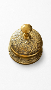 Vintage Solid <b>Brass</b> Service Desk <b>Bell</b> with Floral Engraved Design Hotel Reception Counter Call <b>Bell</b> Restaurant Office Home Decor - Product Image 2