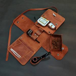 Durable <b>Mens</b> Leather Smoking <b>Pouch</b> Genuine Leather Pipe <b>Pouch</b> Roll Up Tobacco <b>Pouch</b> Custom Tobacco Roll - Product Image 5
