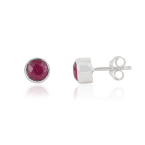 Bezel Setting Natural Round Ruby Gemstone 925 <b>Sterling</b> <b>Silver</b> Minimal <b>Stud</b> Earrings For Women's Jewelry - Product Image 3