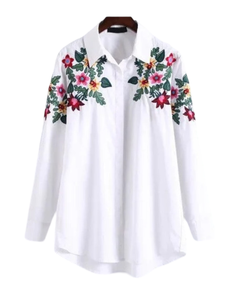 Chemise blanche brodée élégante pour femme, design personnalisé, coupe confortable et matière durable, choix privilégié - Product Image 1