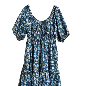 Vestido Casual Bohemio Ecológico de Algodón 100% Verde con Cuello Redondo, Manga 3/4, Cintura Natural y Bolsillos, Largo hasta la Rodilla, para Mujer - Colección de Verano - Product Image 1