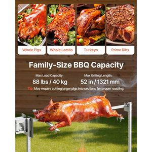 Kit Girarrosto Elettrico AC120V, Altezza Regolabile a 8 Livelli, Capacità di Carico 88 Libbre, per Griglie BBQ da 38 Pollici, Girarrosto da 38 Pollici, AU - Product Image 3