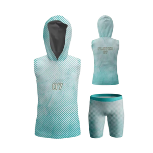 Uniforme de Fútbol 7v7 Blue Wave, Top sin Mangas con Capucha, Conjunto de Pantalones Cortos Deportivos, Uniformes Personalizados con Gráficos de Equipo por Sublimación - Product Image 6