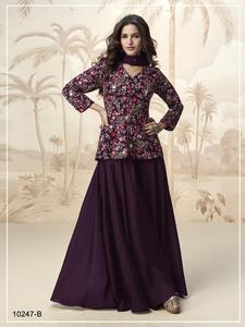 ชุดคุรตะปาลาซโซ่ ดีไซน์เนอร์ ผลิตจากผ้าไหมชิโนนเนื้อหนา พร้อมงานปักเลื่อม งานฝีมือคุณภาพสูง ชุดพื้นเมืองสำหรับผู้หญิง เหมาะสำหรับงานแต่งงานและงานปาร์ตี้ - Product Image 2