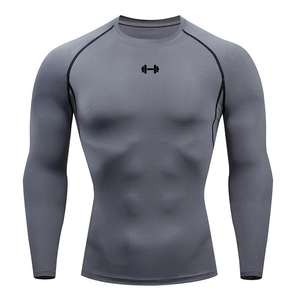 Haut de compression à manches longues pour homme avec logo haltère – Haut d'entraînement athlétique haute performance, couche de base pour la gym, équipement de fitness - Product Image 2