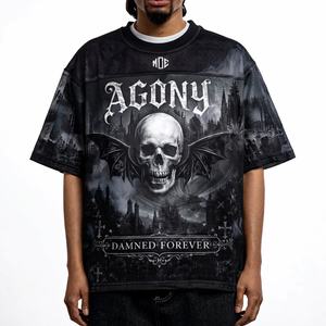 Jersey de Fútbol Americano Unisex Negro Personalizado, Estilo Oversize, con Estampado Gráfico Gótico, Ropa Urbana, Marca Privada Personalizada, OEM, Venta al Por Mayor, Hecho en EE. UU. - Product Image 1