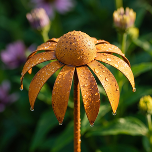 Décoration de jardin rustique en métal en forme de fleur, sculpture d'art extérieure légère et personnalisable (couleur et taille) pour pelouse, jardin, patio - Product Image 1