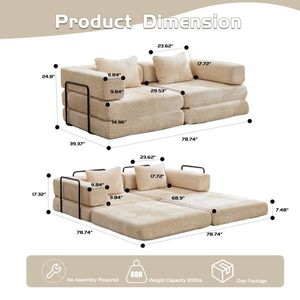 Sofá Modular Seccional con Estructura Metálica, Sofá Cama Convertible, Sofá Sin Estructura de Compresión de Forma Fija - No Requiere Montaje - Product Image 3