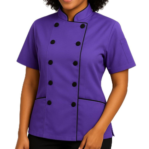 Veste de chef de cuisine pour femmes, meilleur prix, impression de logo personnalisé, fermeture à boutons, pour restaurant. - Product Image 4