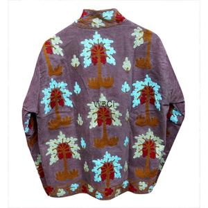 Classy Embroidered <b>Quilted</b> Women <b>Jacket</b> Mandarin Collar Floral <b>Pattern</b> Lightweight Corduroy Coat for Autumn Winter - Product Image 5
