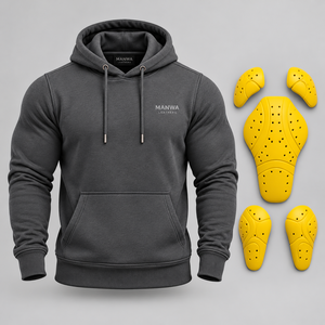 MANWA Leathers Sweat-shirt à capuche beige avec logo frontal, style motard - Product Image 2