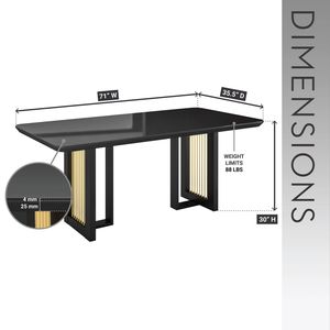 Table à manger moderne 6 places avec accents noirs et dorés - Product Image 4