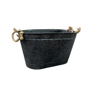 Bac à fleurs décoratif en métal galvanisé rustique avec poignées pour jardin, patio, véranda et balcon - Product Image 2