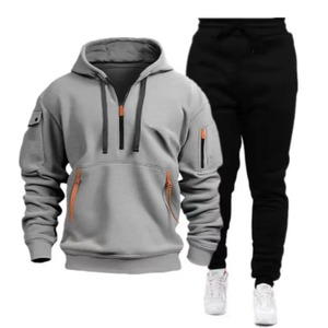 Ensemble de survêtement en coton épais à capuche blanc pour homme, veste à fermeture éclair à manches longues, poches latérales, polyester respirant, vêtements décontractés - Product Image 2