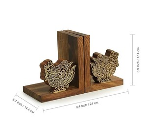 Sujetalibros Decorativos de Madera de Sheesham con Forma de Pavo Real Bailarín Tallado a Mano para Mesa - Product Image 6