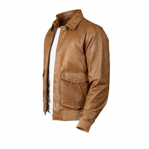 Chaqueta de Cuero Vacuno Genuino de Primera Calidad para Hombre, Estilo Bomber, para Motocicleta, Color Marrón, con Logotipo Frontal en Tela de Lona, para Invierno - Product Image 6