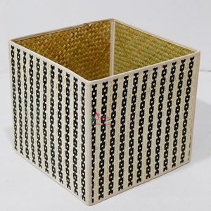 Handwoven Seagrass Square Storage <b>Cube</b> Foldable Closet Organizer Bin with Pattern - Product Image 1