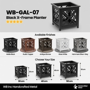 Macetero Metálico con Marco en X, Recubrimiento en Polvo Negro, Cuadrado, con Orificio de Drenaje, Decoración Moderna para Patio, Venta al Por Mayor Comercial - Product Image 3