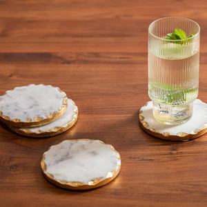 ชุดจานรองแก้วหินอ่อนสีขาวขอบชุบทอง – จานรองแก้วหินธรรมชาติทำมือสุดหรูสำหรับบ้าน โรงแรม และของขวัญ - Product Image 2