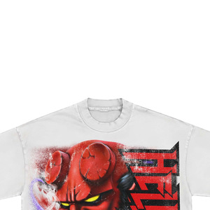 Custom Digital Character Print <b>Men's</b> White Short Sleeve T-Shirt Regular Fit <b>Turtleneck</b> Formal 100% Cotton Knitted Fabric - Product Image 2