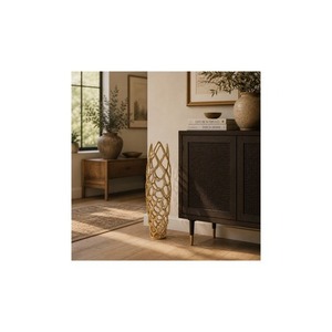 Jarrón de suelo moderno de metal dorado de 31 pulgadas de altura con diseño de malla calada - Product Image 5