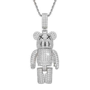 Colgante de Oso de Dibujos Animados en Plata 925 con Baño de Rodio y Micro Pavé de Diamantes, Amuleto de Lujo Unisex para Uso Diario - Product Image 1