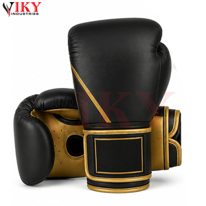 Guantes de boxeo de cuero de vaca negro dorado de primera calidad, resistentes y de alto rendimiento, conjunto de protector facial completo y protector abdominal - Product Image 4