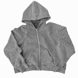 Sweat-shirt à capuche zippé pour homme, coupe classique, noir, imprimé à pois en strass, polaire, manches classiques, hiver, écologique, 100% coton - Product Image 6
