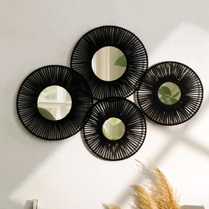 Bohemian Farmhouse Style Seagrass Round Decorative Wall <b>Mirror</b> <b>Hanging</b> Baskets Wall Art with <b>Mirror</b> Made in Vietnam - Product Image 1