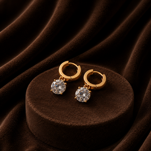 Boucles d'oreilles créoles brillantes pour femme avec diamants ronds et moissanite, en or jaune vermeil 14K, bijoux pendantes pour soirée - Product Image 1