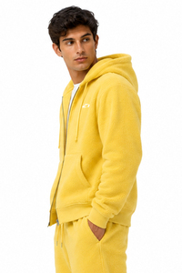 Sweat à capuche zippé pour homme en molleton jaune clair avec logo personnalisé, coupe décontractée, style streetwear, capuche à cordon, idéal pour l'hiver, commande en gros - Product Image 2