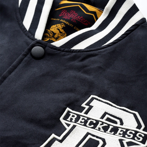 Reckless <b>Men's</b> Navy Varsity <b>Jacket</b> Embroidered Letter R Preppy Style Turn-down Collar Regular Fit Autumn Wear bomber embroidery - Product Image 6