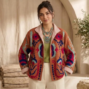 Chaqueta de algodón Suzani hecha a mano en India, chaqueta corta bordada a mano, abrigo unisex, chaqueta corta Suzani hecha a mano - Product Image 1