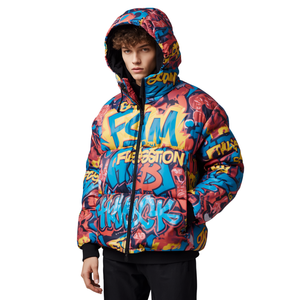 Veste matelassée à imprimé graffiti pour homme - Manteau à capuche entièrement zippé - Product Image 1