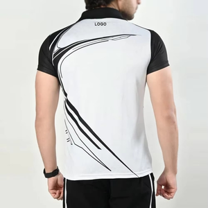 Polo à manches courtes pour homme, imprimé géométrique blanc et noir, séchage rapide, en polyester tricoté, style sportif, logo sur le devant - Product Image 2