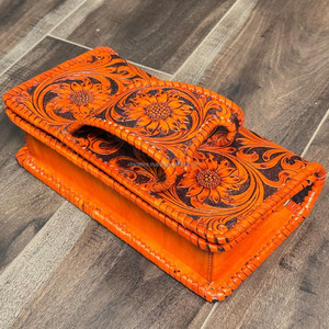 Custom OEM Wholesale Hand Tooled Leather Crossbody Clutch Bag for Women's Handmade Western Floral Purse with Strap & Hand Slot - Product Image 5